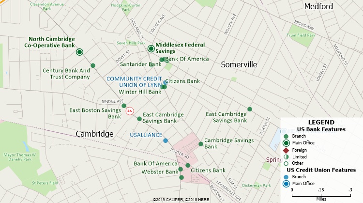 Maptitude ATM and bank location map