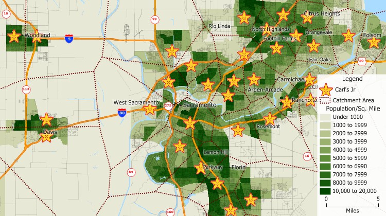 Visualize franchise catchment areas with Maptitude Atlas Mapping Vision replacement