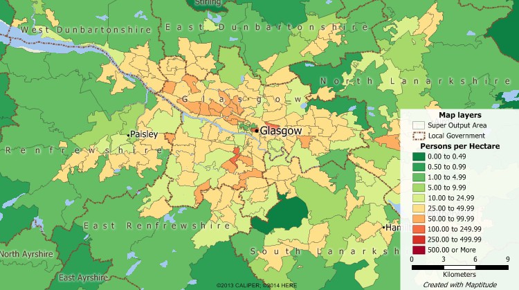 United Kingdom Census data mapping of population density