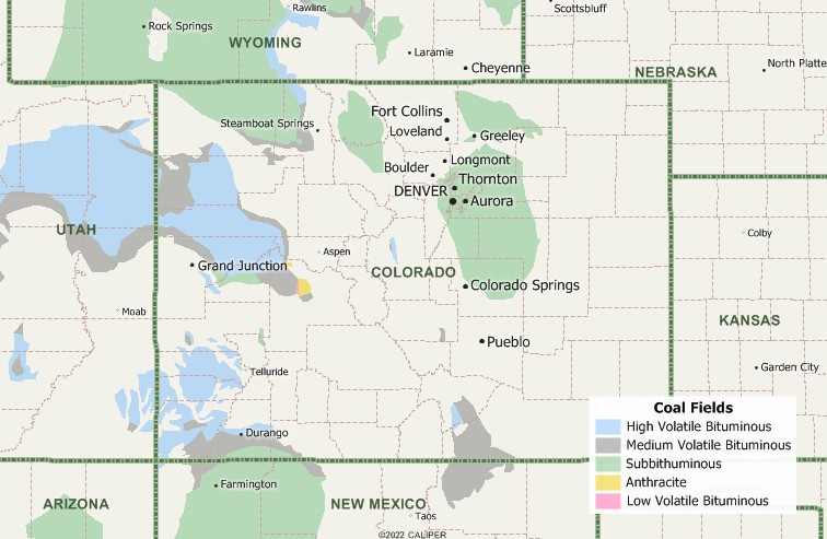 Maptitude map of coal fields in Colorado