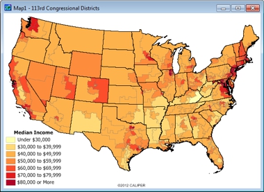 Sample Maptitude Map of Household Income by Congressional District