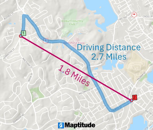 Measure straight-line distance and distances along a route