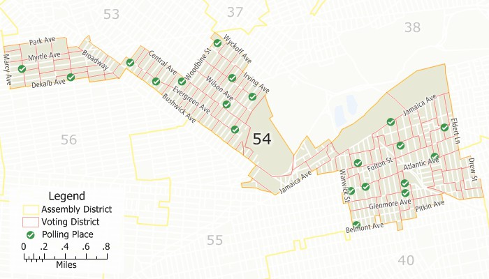 Maptitude district map with poll sites