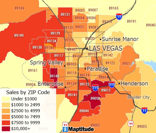 Map of sales data aggregated to ZIP Code areas