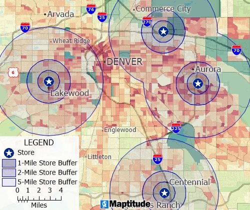 Circular joined buffers around locations on a map