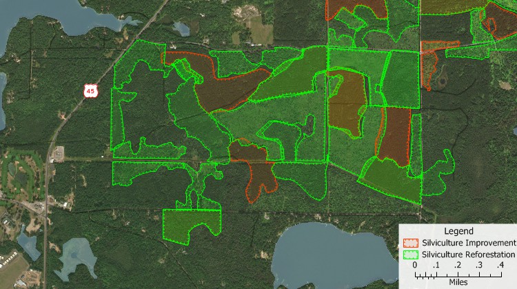 Maptitude foresters mapping software map of silviculture improvement and reforestation