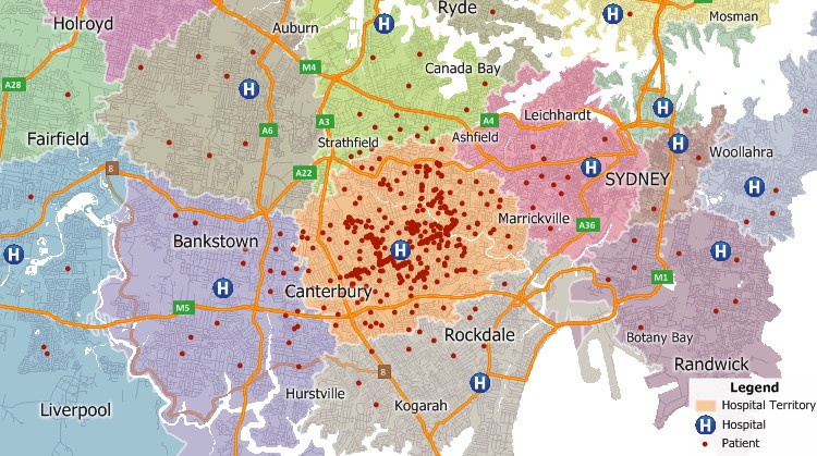 Perform Australia hospital mapping and create health care territories