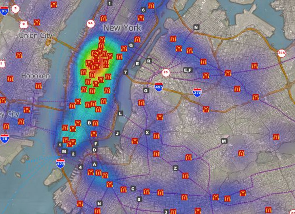 Hot spot heat map of New York City McDonald's locations