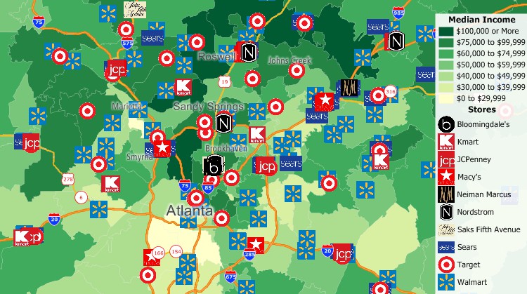 What is location intelligence - Map of income and store locations