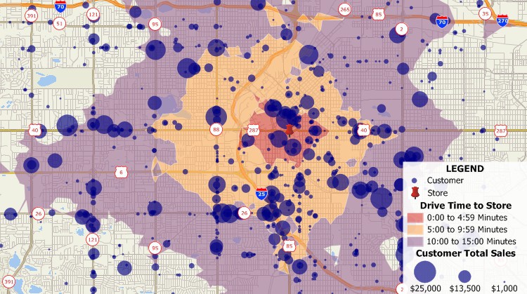 Create dot maps of customer data on a Maptitude map to find hidden trends