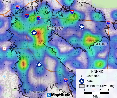 Customers mapped and with a theme illustrating their sales volume