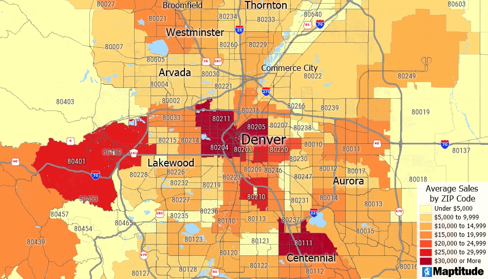 Maptitude map of sales aggregated by ZIP Code