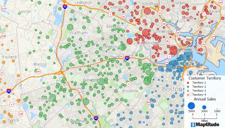 Maptitude desire line map of U.S. exports
