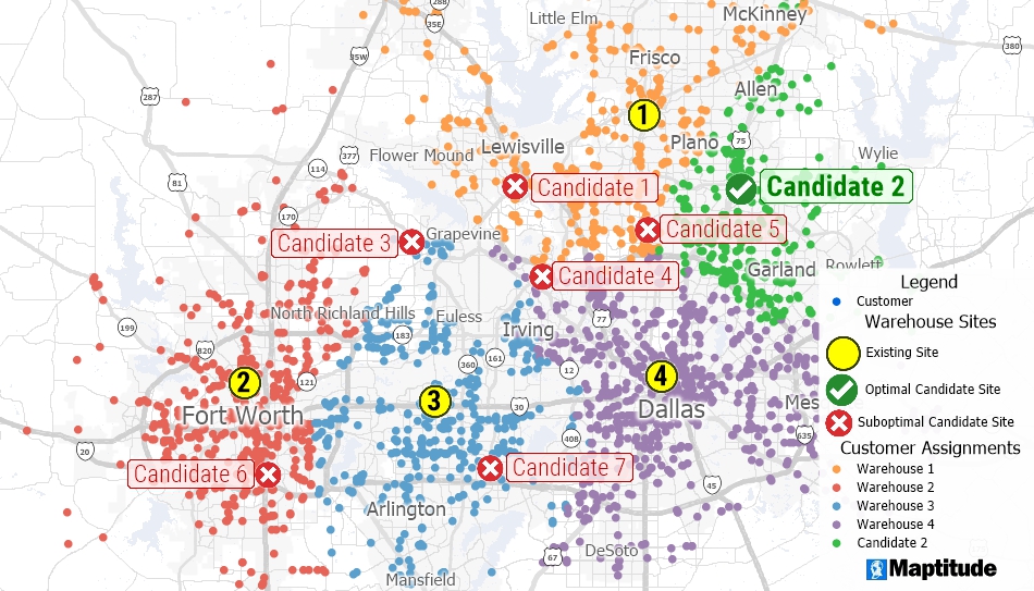 Maptitude map for facility location