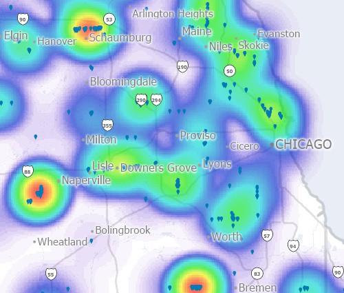 Create heat maps showing over and underserved areas