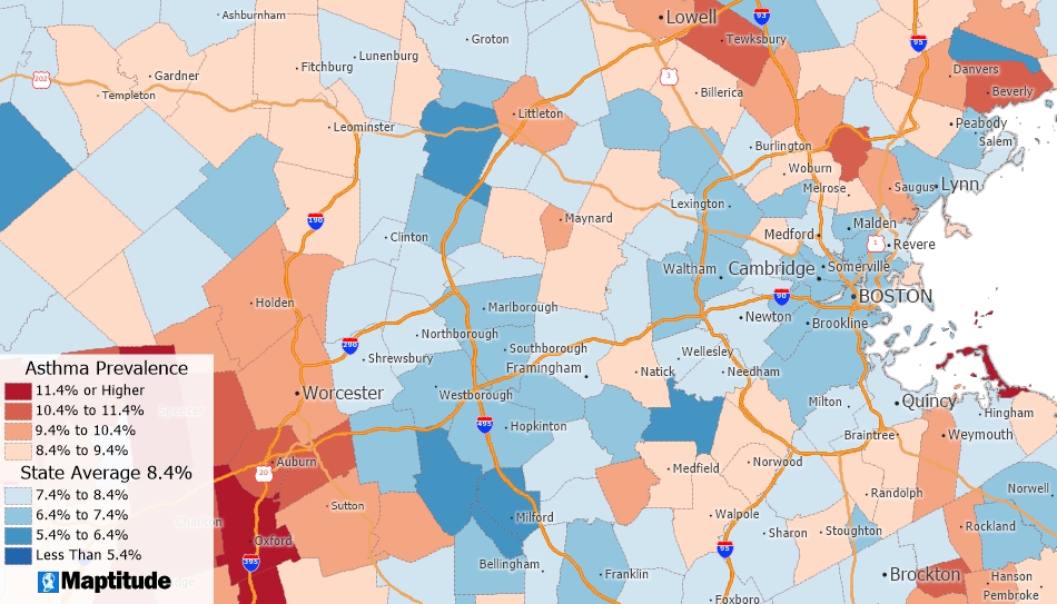 Maptitude map of health insurance coverage