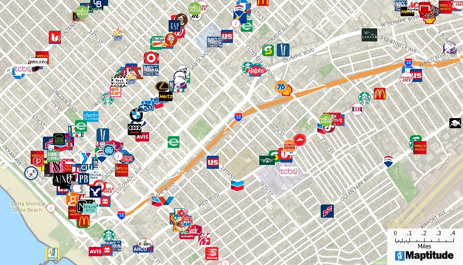Maptitude map with customized icons for point locations