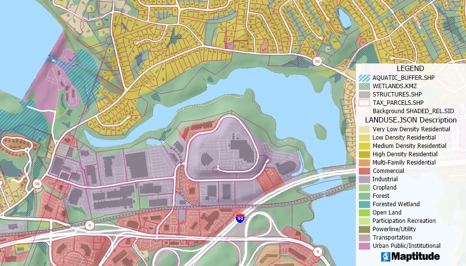 Maptitude map featuring DXF and SHP file layers