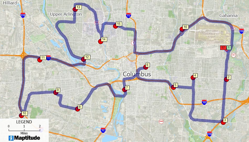 Maptitude sample route map