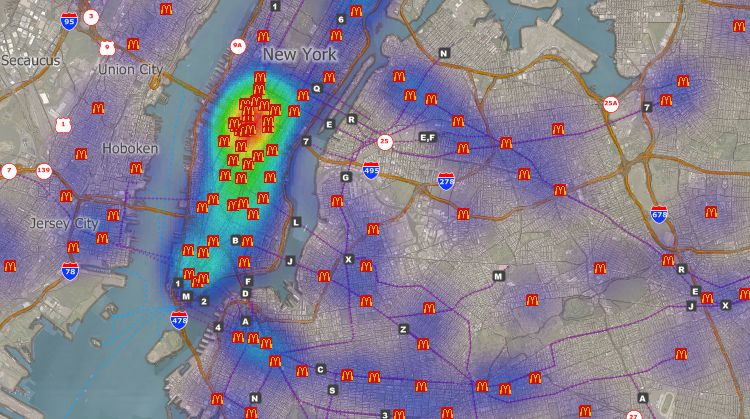 Hot spot heat map of New York City McDonald's locations