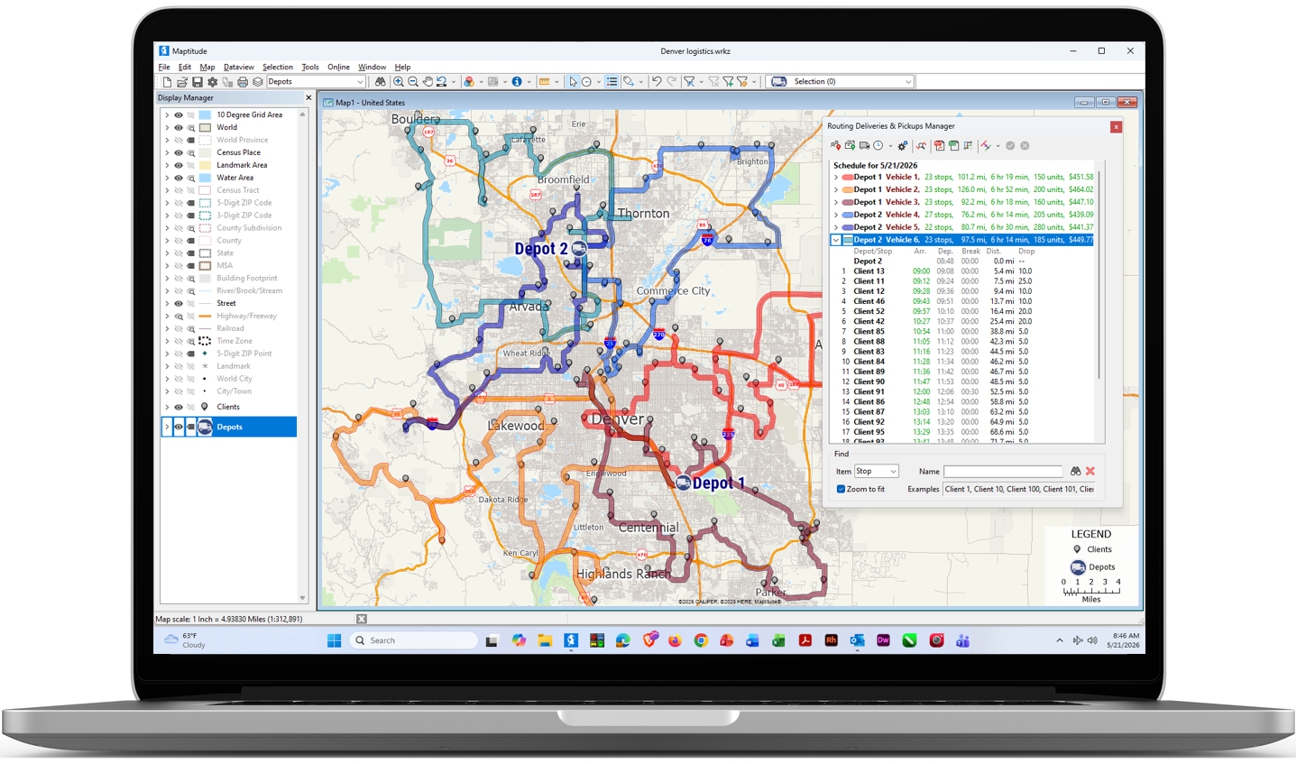Maptitude running on a laptop with no internet connection and performing analysis
