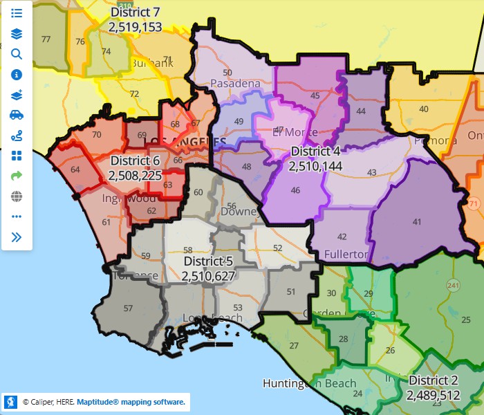 Maptitude Online sales territory map with 50+ territories balanced by population, built from ZIP Codes, with population counts labeled per territory