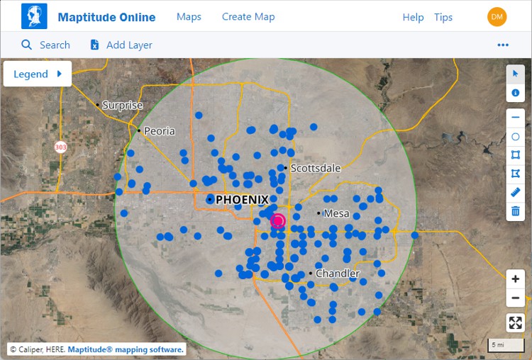 Weighted center of customer locations in and around Phoenix, Arizona