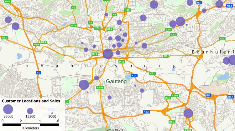 Geocode your customer data with Maptitude South Africa business mapping software.