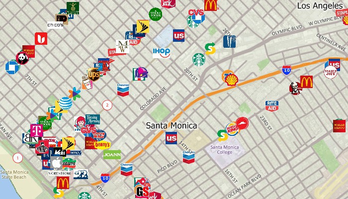 A map of businesses created with Maptitude mapping software