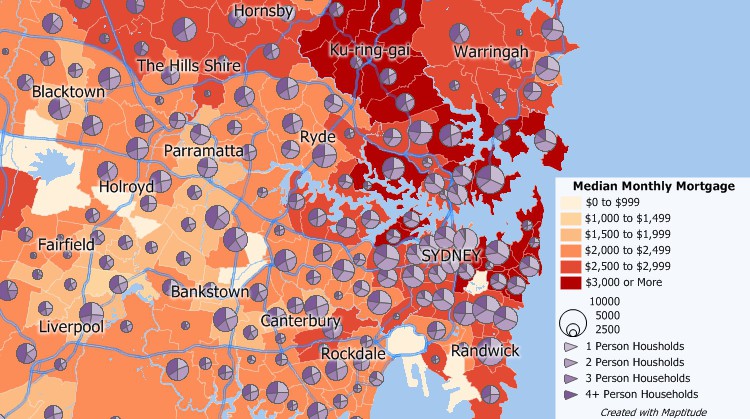 Australia real estate mapping software maps Census demographic and housing data
