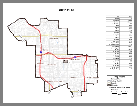 Maptitude layout report of reapportioned district with population counts