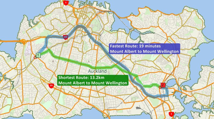 Best New Zealand route mapping software map showing fastest route between locations and waypoints