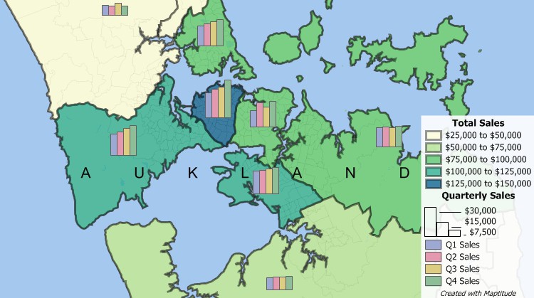 Maptitude New Zealand Sales Territory Mapping Software can build custom sales territories