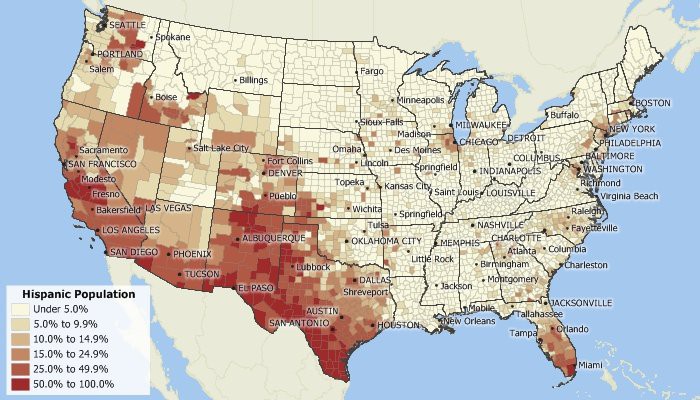 Maptitude nationwide demographic map of hispanic population