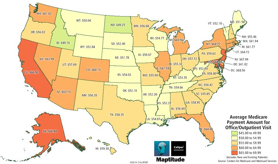 Average Medicare Office Visit Payments by State