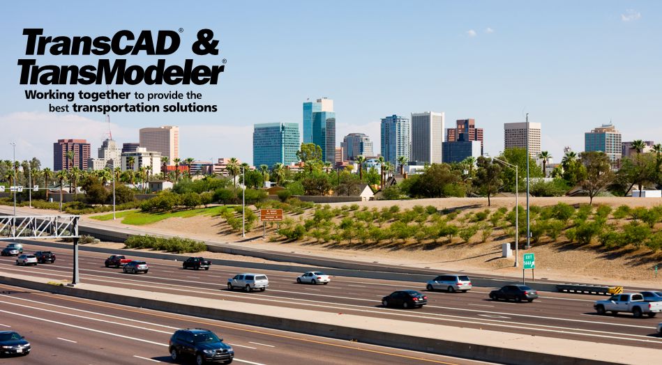 Image of highway with HOV lane in Phoenix, Arizona USA with skyline in the background
