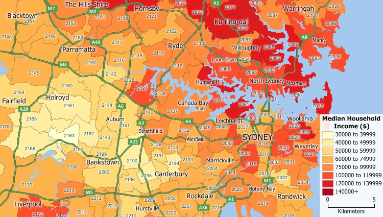 Maptitude Australia postcode map software includes postcode boundaries and demographic data