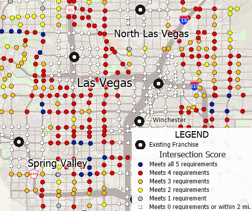 Restaurant mapping software analysis of intersection favorability