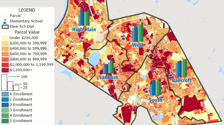 School districts map with parcel values and school enrollment