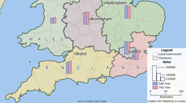 Maptitude GIS map of territories built from United Kingdom local government areas