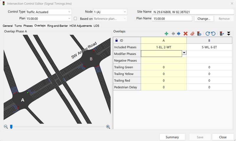 TransModeler 8 signal timing Overlaps option