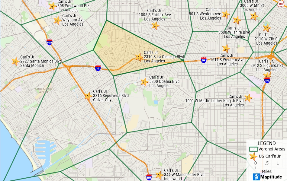 What is a Voronoi Diagram/Voronoi Diagram Definition: Voronoi diagram created with Maptitude mapping software