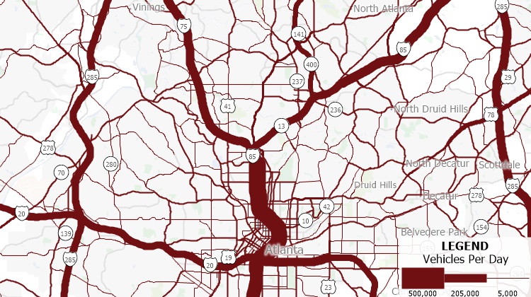 What is VPD: map of highways with theme illustrating vehicles per day per link