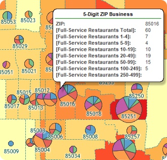 Maptitude ZIP Code Business count map of restaurants