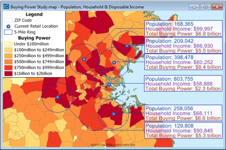 Maptitude map of aggregate disposable income by ZIP Code