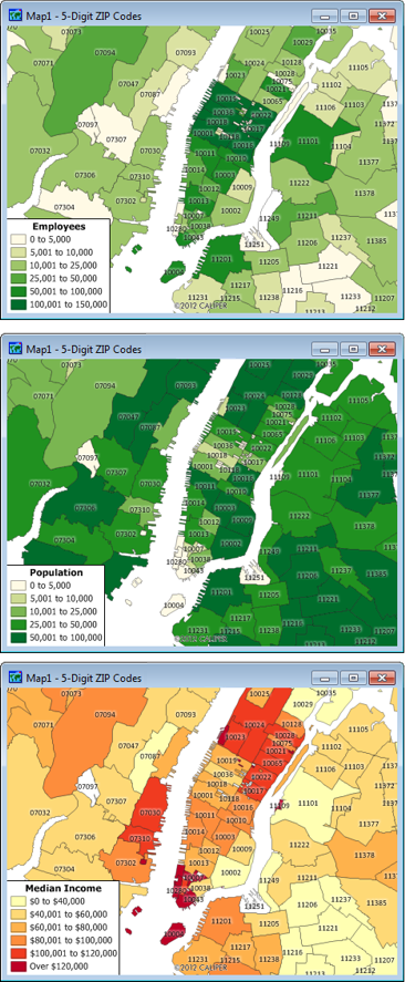 Sample ZIP Code Maps with Census, ACS, and ZBP Data