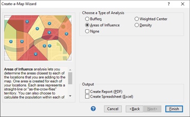 Create-a-Map Wizard areas of interest options