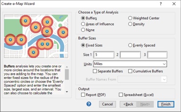 Create-a-Map Wizard Buffers options