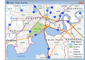 Map showing layers of Perth
