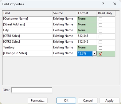 Field Properties dialog box